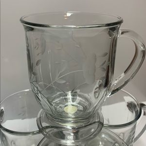 Princess House Heritage Etched Glass Mugs~12 oz